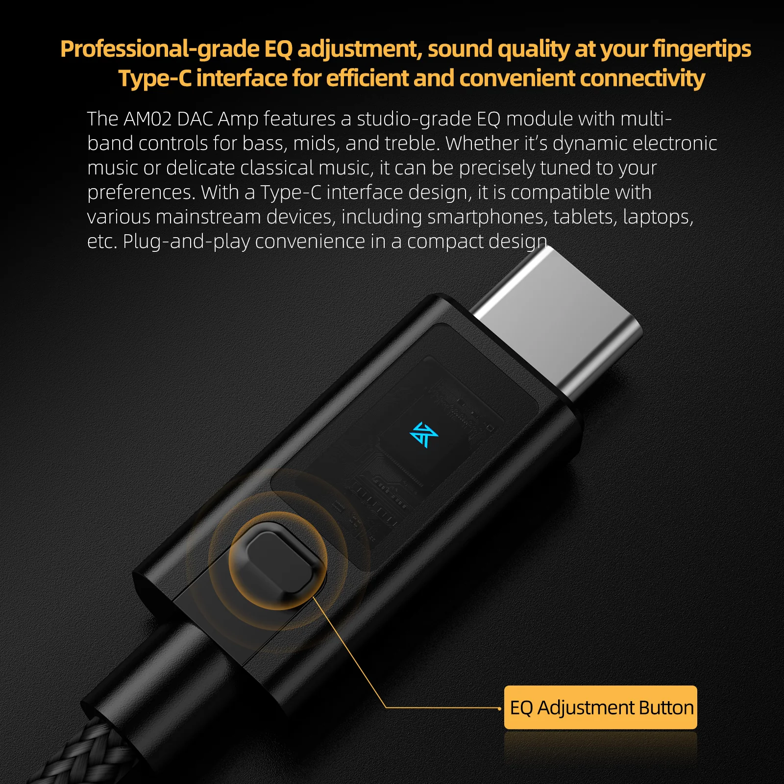 KZ AM02 Type-C Adapter 3.5 mm to Type-C with EQ adjustment High-definition decoding - Image 2